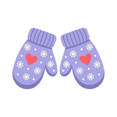 Cozy winter mittens in soft blue with snowflake details, Christmas vector illustration suitable for greeting cards, posters, stickers, tshirt printable