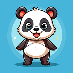 Obraz premium Cute Cartoon Baby Panda Standing with Happy Smile and Bright Blue Eyes
