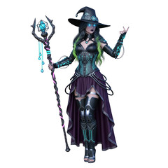 Fototapeta premium 3d illustration of a modern cyber gothic style witch woman, isolated on white