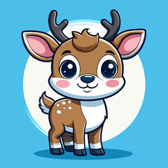 Fototapeta premium Cute Cartoon Deer with Big Eyes and Antlers