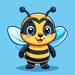 Naklejka premium Adorable Cartoon Bee with Big Eyes, Smiling Face, and Yellow and Black Stripes