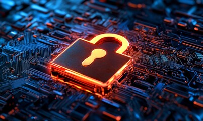 Abstract tech background depicting a data breach or unauthorized access to sensitive information, symbolizing cybersecurity threats and the complexities of safeguarding digital assets, Generative AI