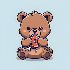 Naklejka premium Cute bear holding a piece of meat