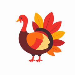 Fototapeta premium Cartoon Turkey with Colorful Autumn Leaves Tail Feathers Illustration