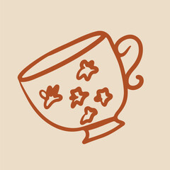 Tea Cups Collection Line Drawing Sketch	
