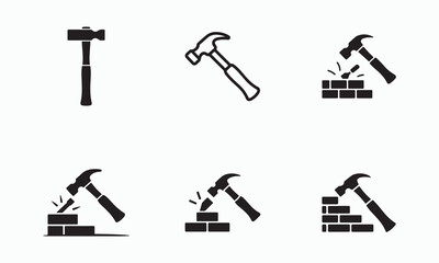 Obraz premium Bricklayer s hammer icons set isolated on white background