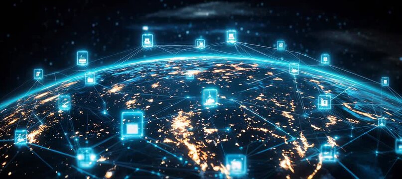 Wireless global internet network of people digital user. Generative video AI technology.