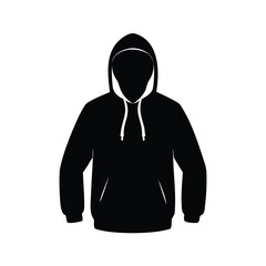 Stylized Black Hoodie with White Drawstrings on a White Background vector, Black hoodie silhouette vector illustration