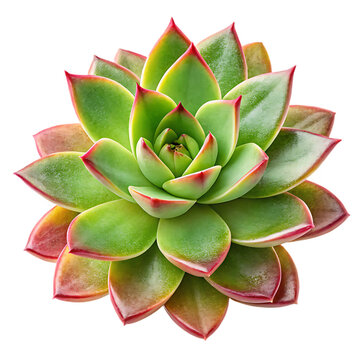 Vibrant echeveria succulent with rosette formation and red tipped leaves on a stark black background