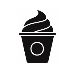 Frozen Yogurt Cup Icon: Black and White Dessert Graphic for Restaurant Menus, Branding, and Website Design