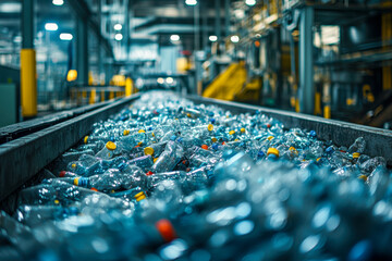 Bottles move along a conveyor belt inside a recycling facility, highlighting efforts to reduce waste and promote sustainability in communities