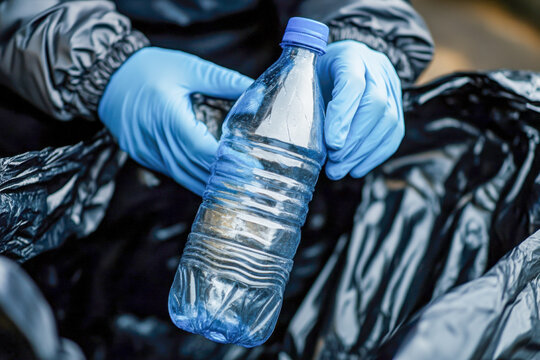 Participants in a community clean-up collect plastic bottles and other waste in a city park to promote environmental awareness and conservation