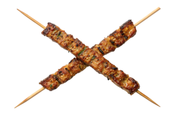 Grilled chicken skewers isolated on transparent background