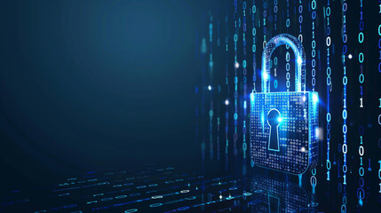 Padlock with binary code background, vector minimal digital security icon, isolated on white background for Data Privacy Day