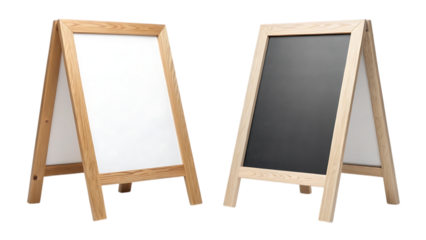 Sidewalk chalkboard and whiteboard signage for restaurant menu or advertising on transparent background