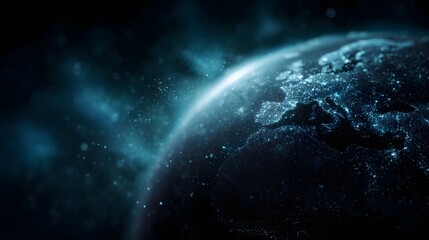 Digital Earth hologram spinning on a dark background with a sci fi glow