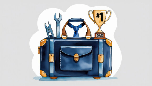 Best Dad Ever Travel Kit, Number One Father's Day Luggage Vector Illustration