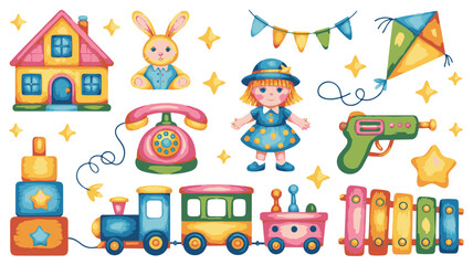 Obraz premium Whimsical collection of colorful children's toys and decorations with a playful theme kids
