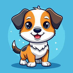 Fototapeta premium Adorable Cartoon Puppy with Big Expressive Eyes and Tri-Color Fur