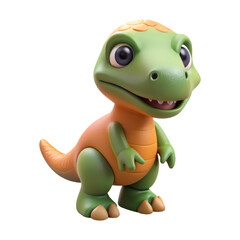 Fototapeta premium Cute cartoon dinosaur toy isolated on transparent background, a friendly prehistoric reptile