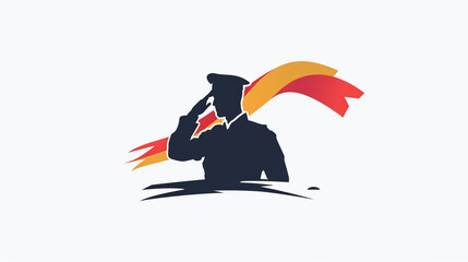 Soldier saluting silhouette with tricolor ribbon, minimal flat vector design, white background for Army Day