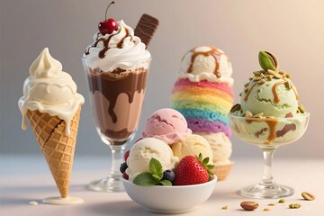 Chocolate and fruit ice cream dessert in a glass bowl