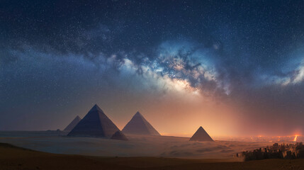 Majestic pyramids under the exquisite milky way