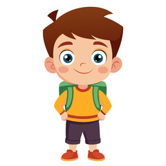 Happy cartoon school boy with green backpack