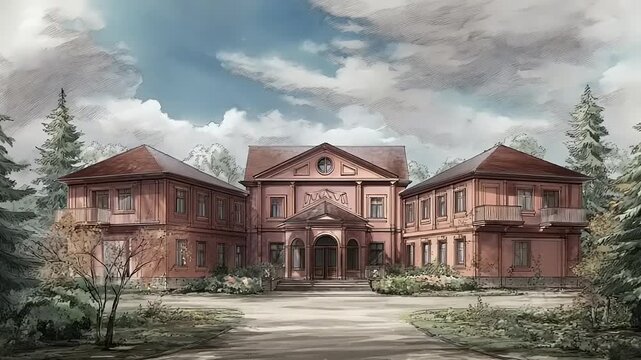 Large, stately house in a park-like setting