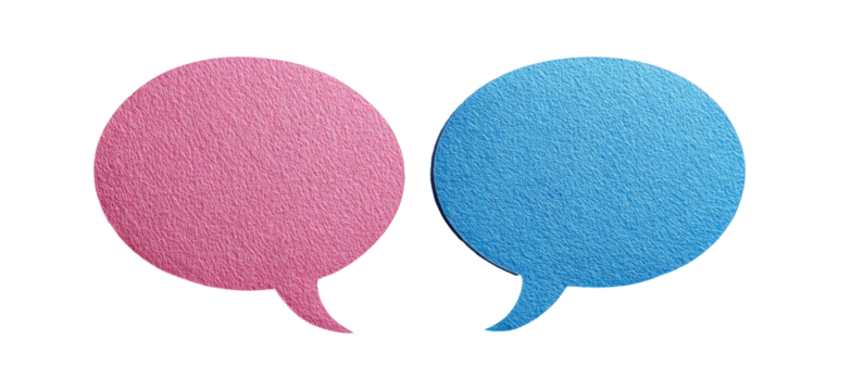 Two textured speech bubbles, pink and blue (1)