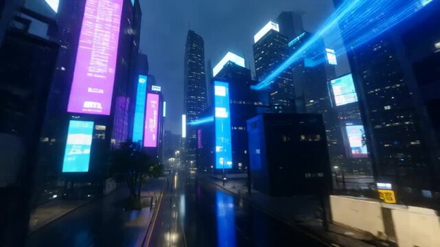 Futuriste rue de ville &eacute;clair&eacute;e la nuit