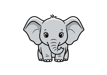 Fototapeta premium Adorable baby elephant with big ears and trunk cartoon character animal illustration
