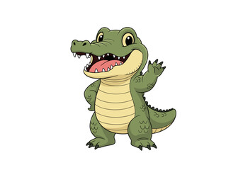 Fototapeta premium Cute green alligator waving with open mouth and big smile