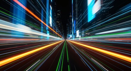 Abstract city street with light streaks at night