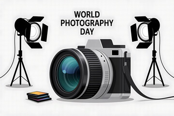A camera with spotlights celebrates world photography day