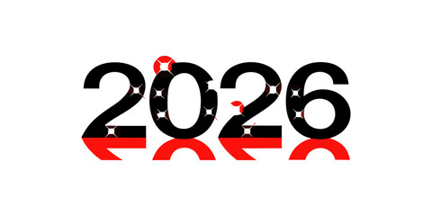 Top view of golden numbers 2026 with confetti on All colors Happy New Year 2026 card. Holiday background.