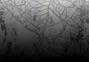 Obraz premium Eerie shadows of bare branches against a textured wall, evoking a feeling of mystery and dread