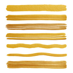 Collection of golden brush strokes isolated on transparent background
