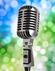Vintage microphone against a blurred background