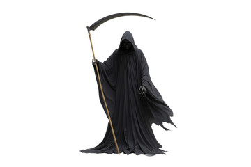 A Halloween grim reaper with a scythe, isolated on a transparent background.