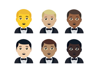 man in tuxedo men gentleman suit bow groom husband wedding gala person emoji symbol sign icon vector illustration isolated flat party