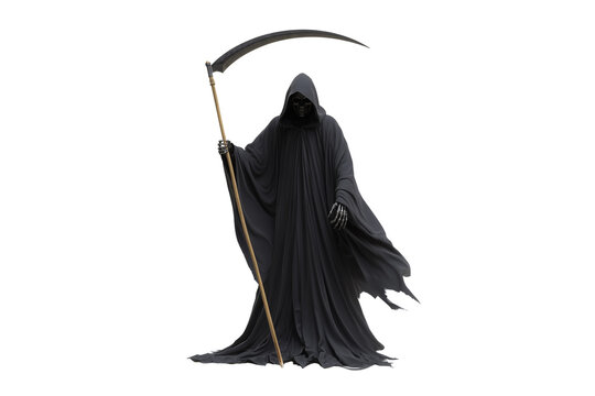 A Halloween grim reaper with a scythe, isolated on a transparent background.