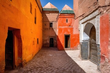 Colorful alleyway with terracotta and orange buildings