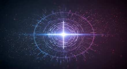 Luminous Cybernetic Core with Radial Burst of Blue and Purple Data Particles.