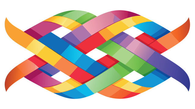 Vector art of colorful rainbow ribbons intertwined in a woven pattern isolated on white