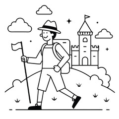 Coloring book featuring a hiker boy, perfect for kids, with detailed outdoor scenes, creative drawing, educational activities, and fun coloring projects.