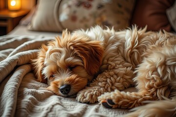 Ai dolce cucciolo di cane che dorme sul divano 03