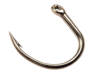 One metal hook fishing equipment isolated on  white background ,PNG.AI Generated.