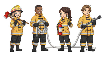 Set of Firefighter character cartoon design.