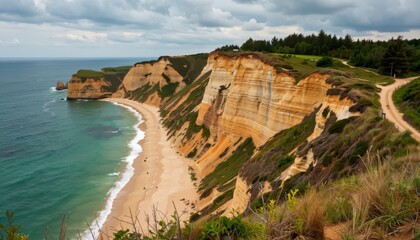 Stunning coastal cliffs and serene beach nature photography beautiful landscape dramatic viewpoint